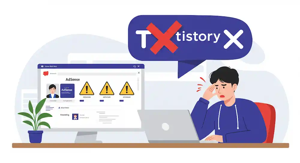 티스토리 애드센스 전면광고금지와 관련된 광고 정책 변경으로 수익에 영향을 받은 블로거의 당황한 모습