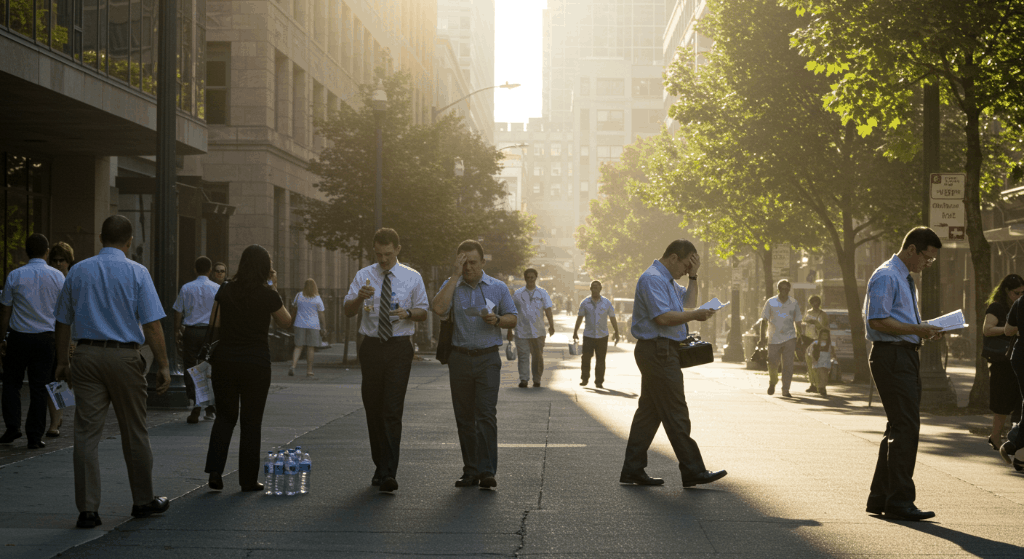 더위에 힘들어하는 사람들