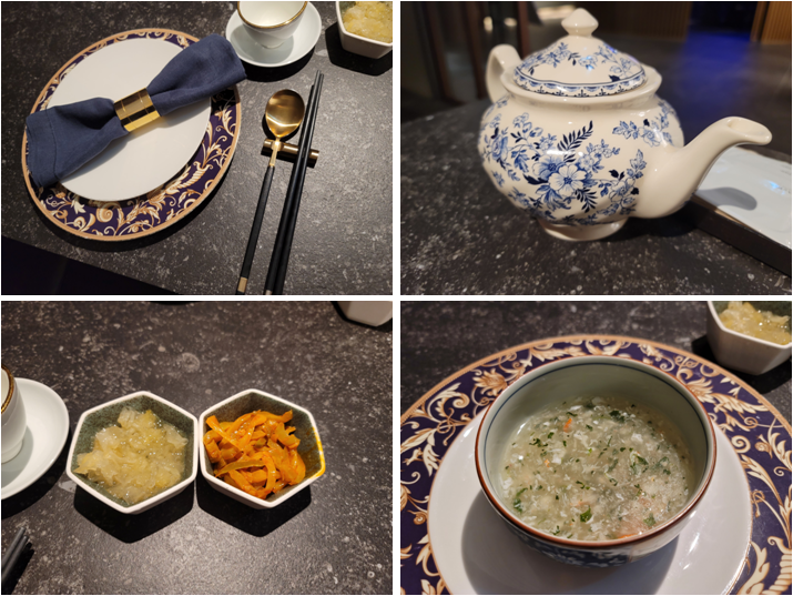 테이블 세팅 및 시금치 게살 스프