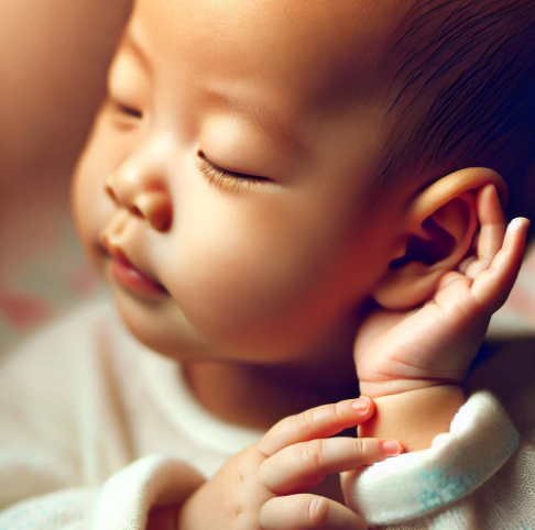 선천성 난청이 있는 아기의 사진