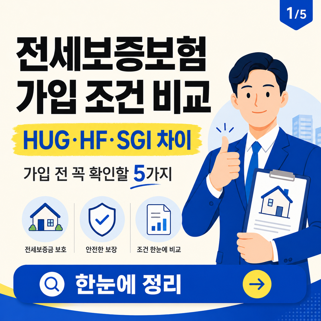 전세보증보험 가입 조건 비교를 HUG, HF, SGI 차이와 함께 정리한 금융 정보 카드뉴스 썸네일
