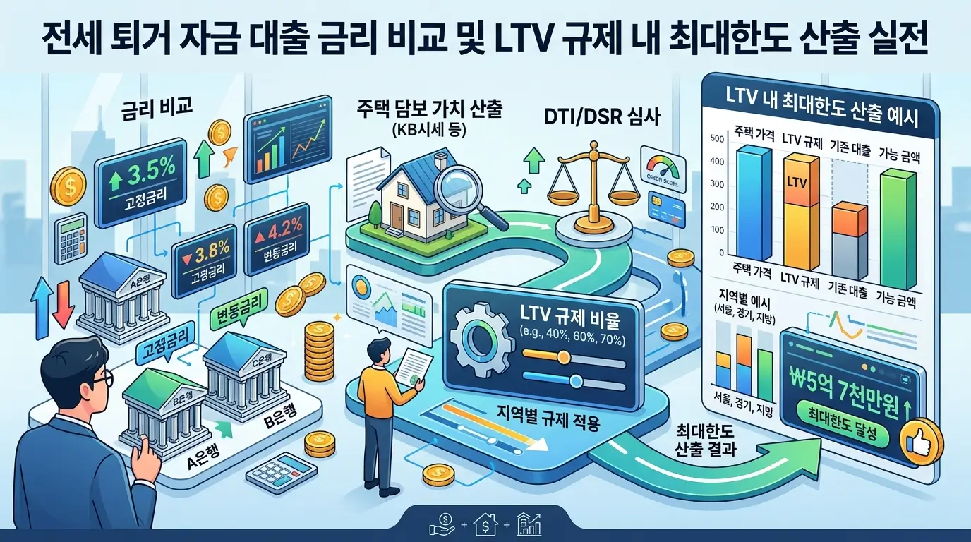 전세 퇴거 자금 대출 금리 비교 및 LTV 규제 내 최대한도 산출 실전