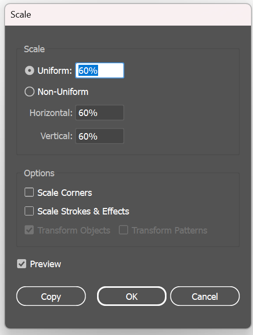 scale tool의 옵션창
