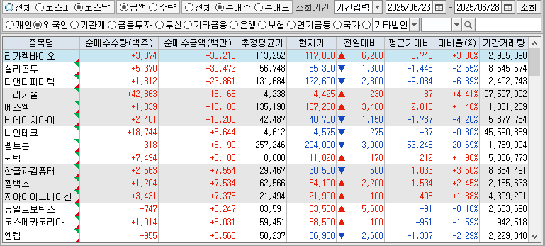 주간 코스닥 외국인 순매수