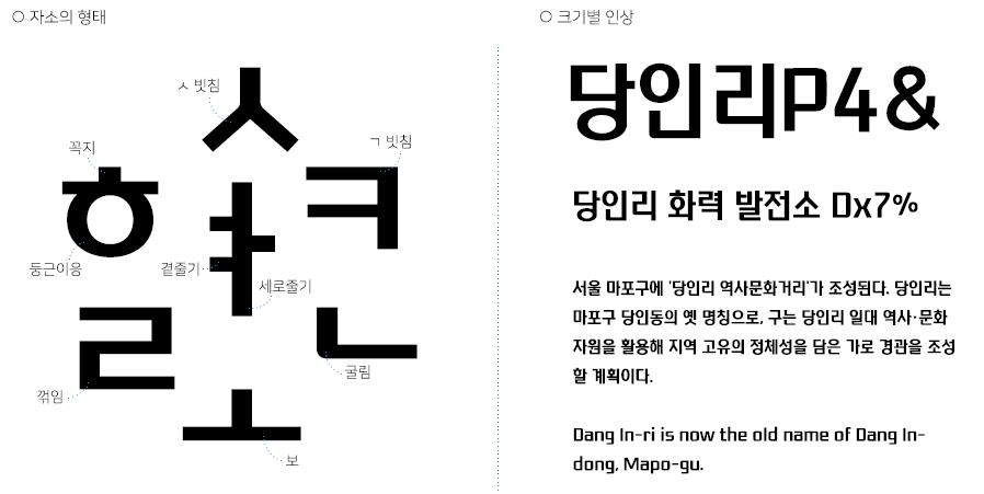 Mapo당인리발전소 서체의 자소 형태와 크기별