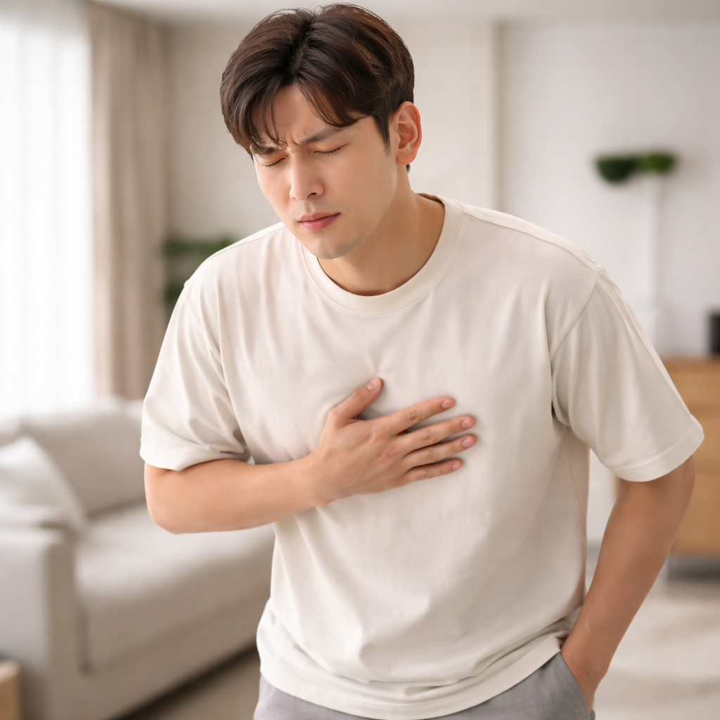 요로결석 통증과 함께 동반될 수 있는 메스꺼움을 표현한 이미지