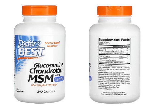 Doctor&#39;s Best&#44; OptiMSM 함유 글루코사민 콘드로이틴 MSM&#44; 베지 캡슐 240정