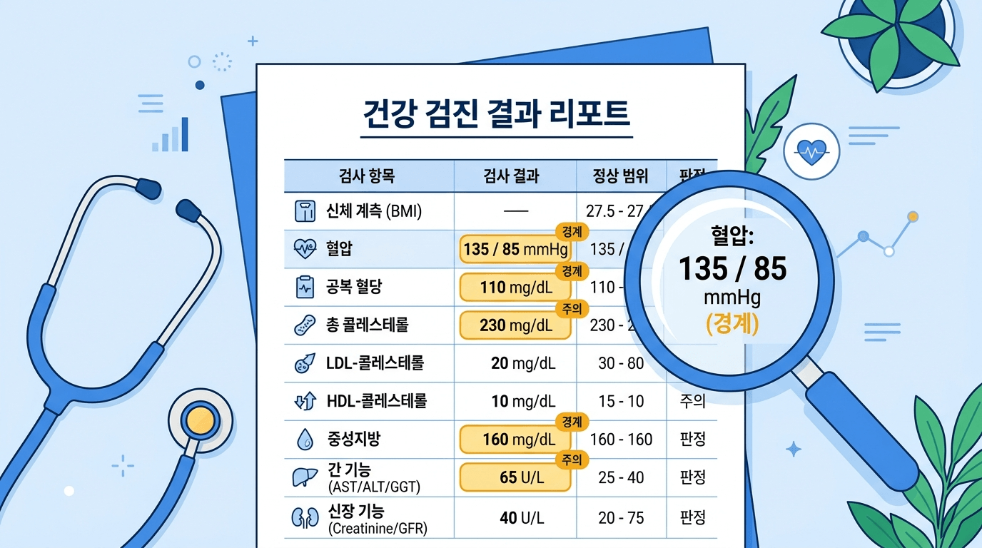 건강검진 결과표 경계 수치 체크리스트 대표 일러스트