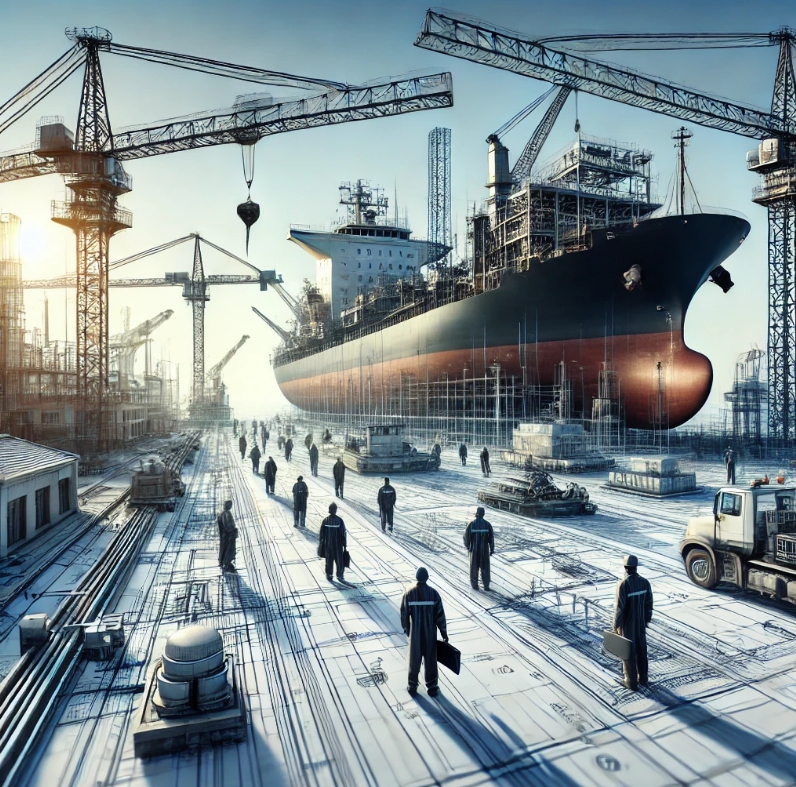 조선소에서 배 를 만드는 모습