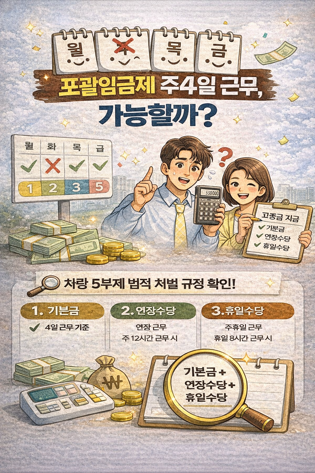 포괄임금제 주4일 근무, 가능할까? 수당 계산까지 쉽게 정리