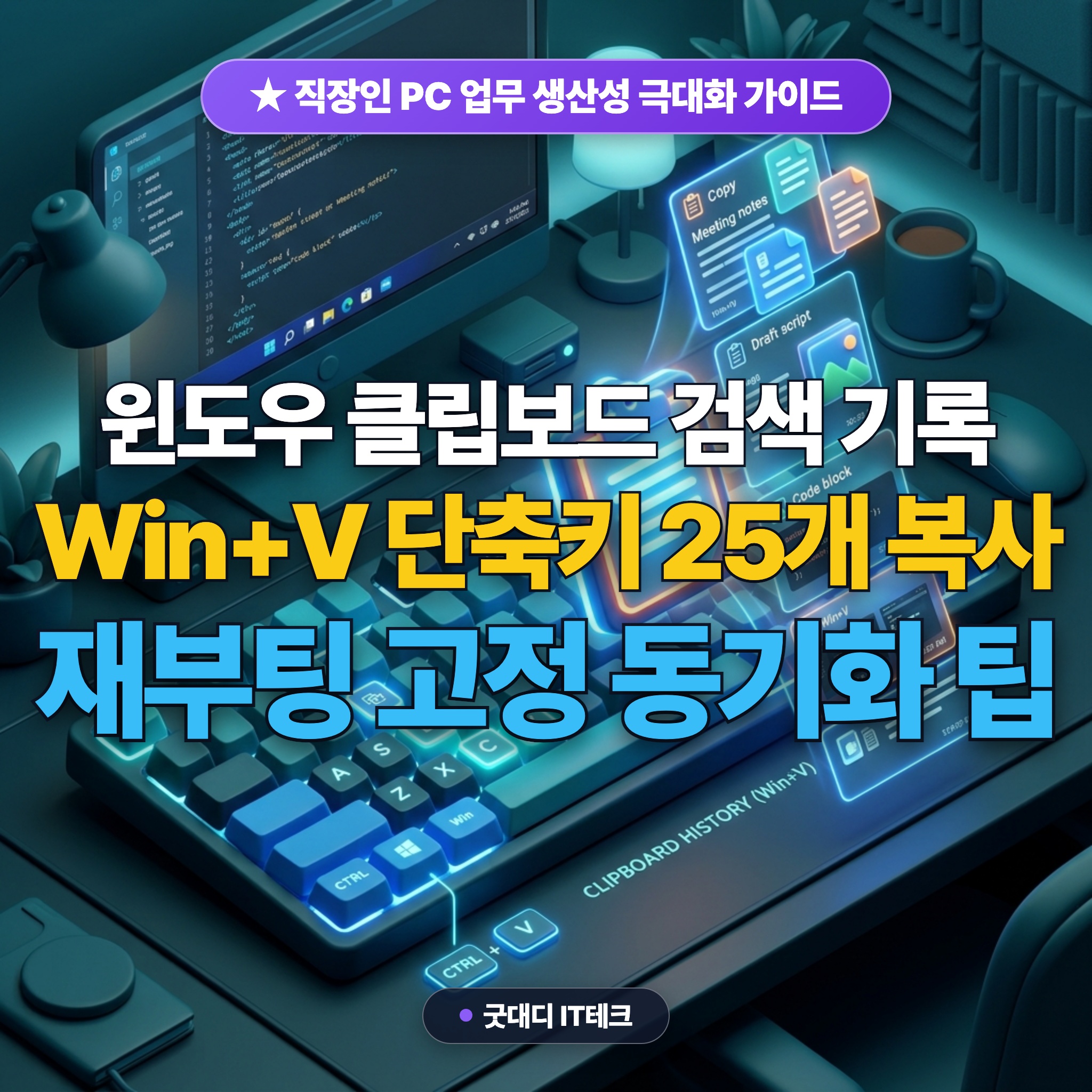 2026 윈도우 클립보드 검색 기록 복사 붙여넣기: Win+V 단축키 업무 2배 향상 꿀팁 대표 썸네일
