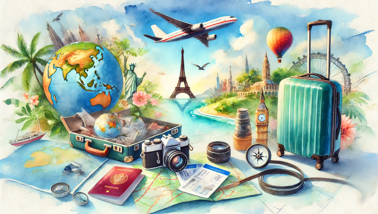 해외여행 준비물 체크리스트 수채화그림
