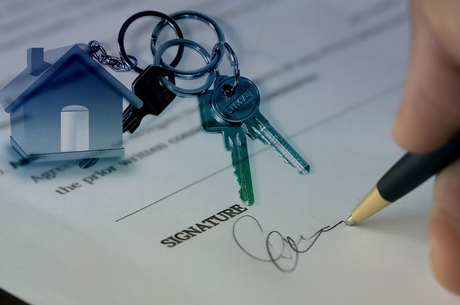 집 계약서를 작성하고 있다