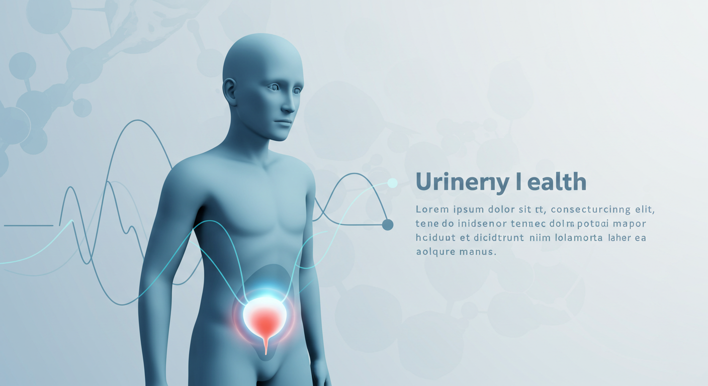 소변 건강과 빈뇨를 나타내는 개념적 이미지입니다. 다소 걱정스러운 표정을 짓고 있는 양식화된 인물(성 중립적)사진
