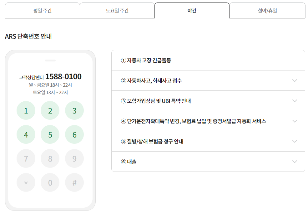 DB손해보험 동부화재 ARS단축번호 3