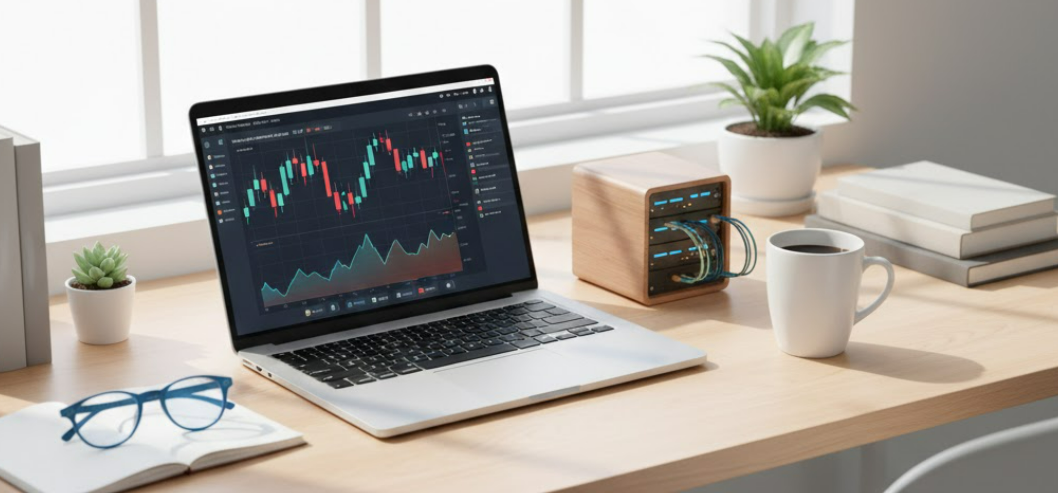 노트북과 주식차트 이미지