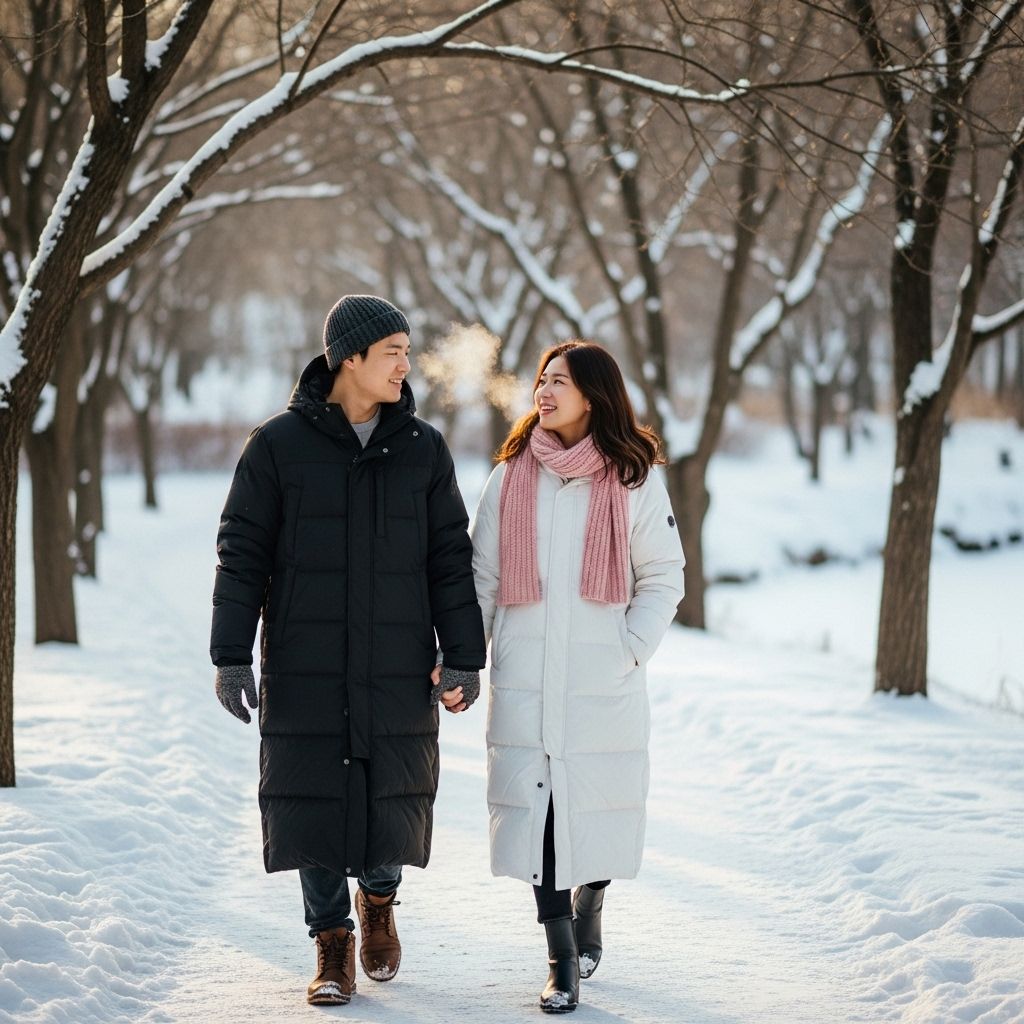 천안시 친환경 보일러 지원금&amp;#44; 눈길을 걷고 있는 연인