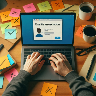 컴퓨터 화면에 'exe 파일 연결' 다이얼로그가 표시된 이미지.