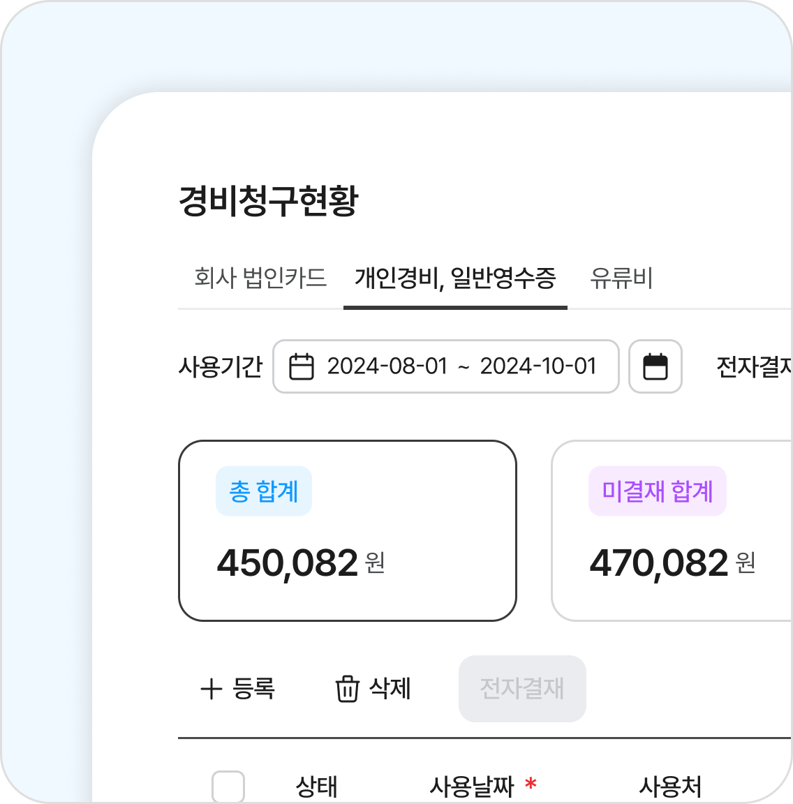 📸 모바일로 청구하는 경비처리 현장에서 영수증을 촬영해 바로 등록하면 경비가 빠르게 청구되고, 승인도 모바일에서 완료됩니다.