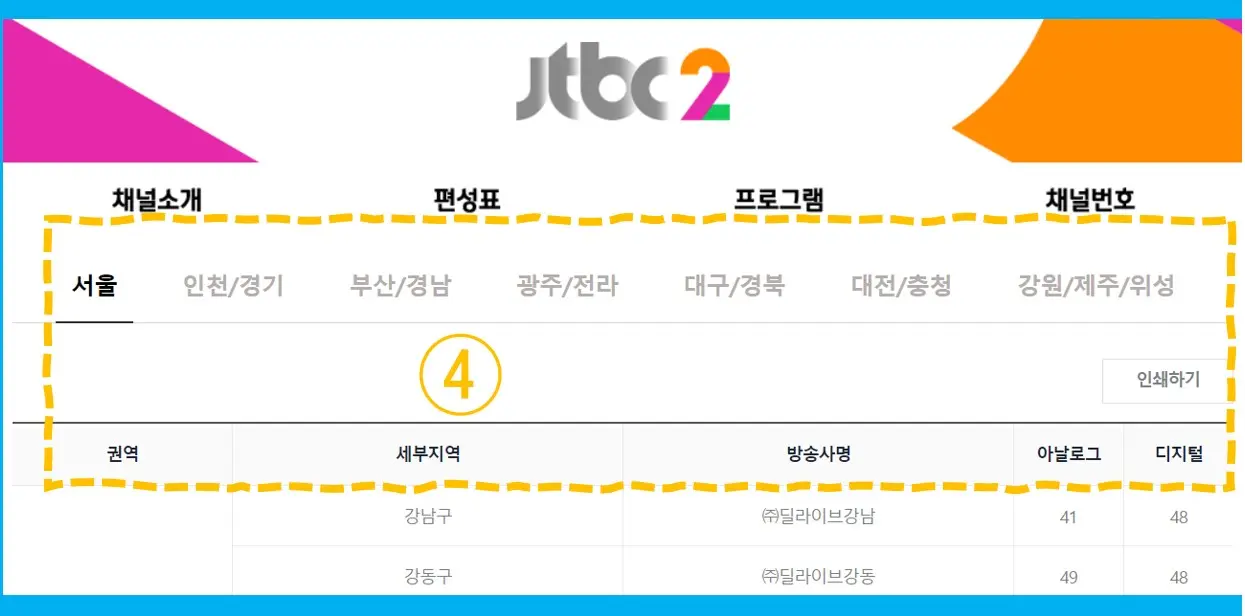 JTBC 2 채널번호