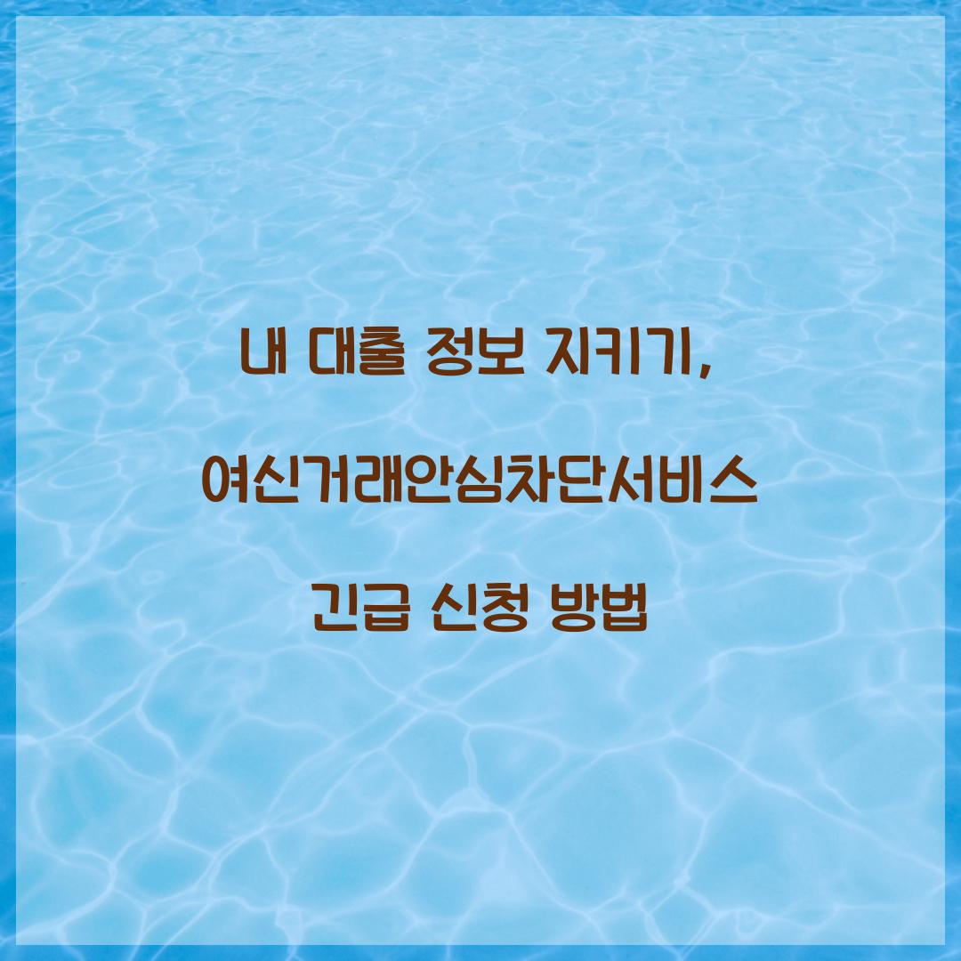 내 대출 정보 지키기: 여신거래안심차단서비스 긴급 신청 가이드