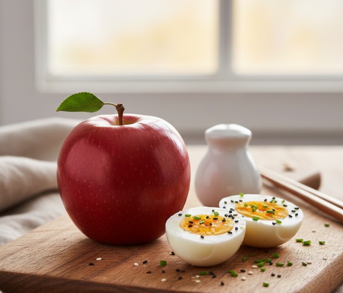 사과 한 알과 삶은 달걀 두 개
