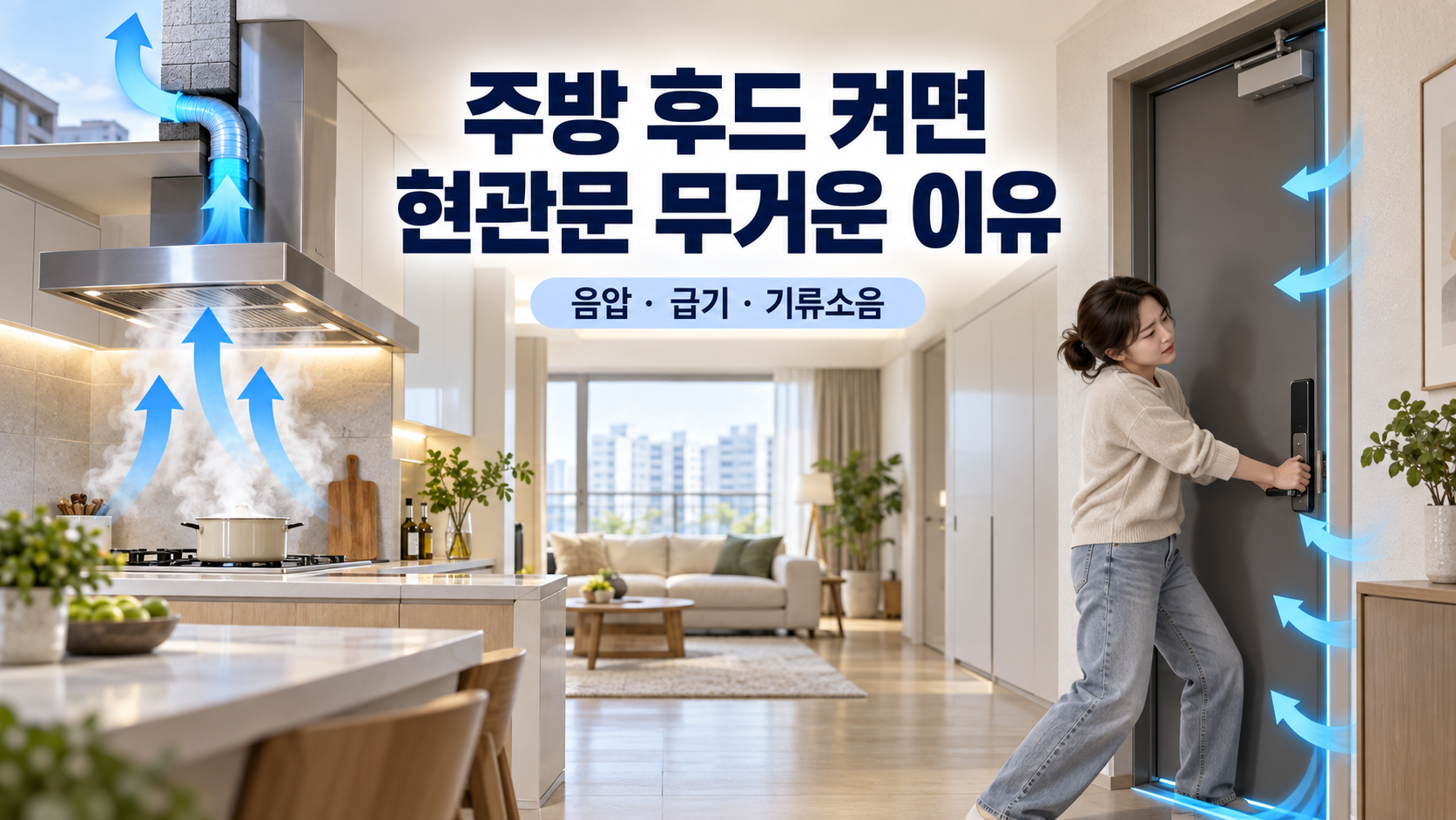 주방 후드 음압으로 무거워진 현관문