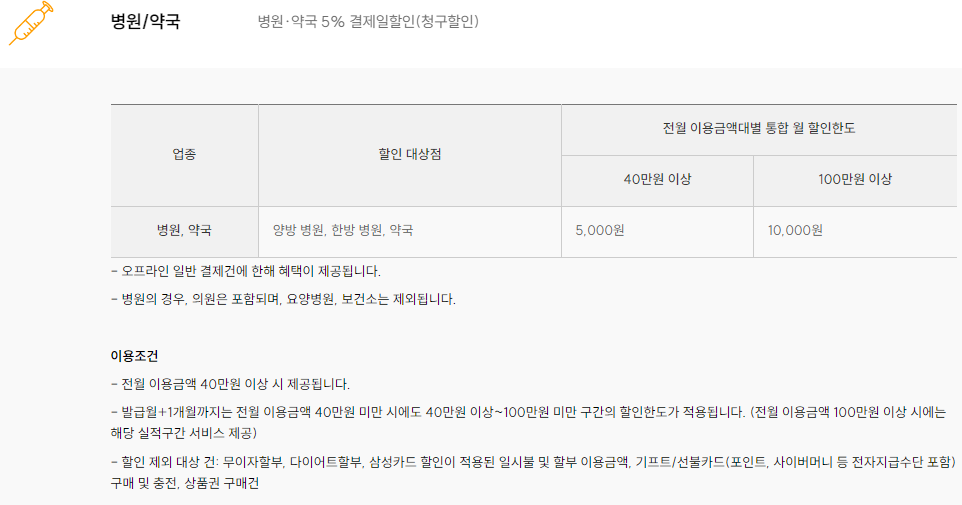 트레이더스신세계 삼성카드 병원 약국 할인