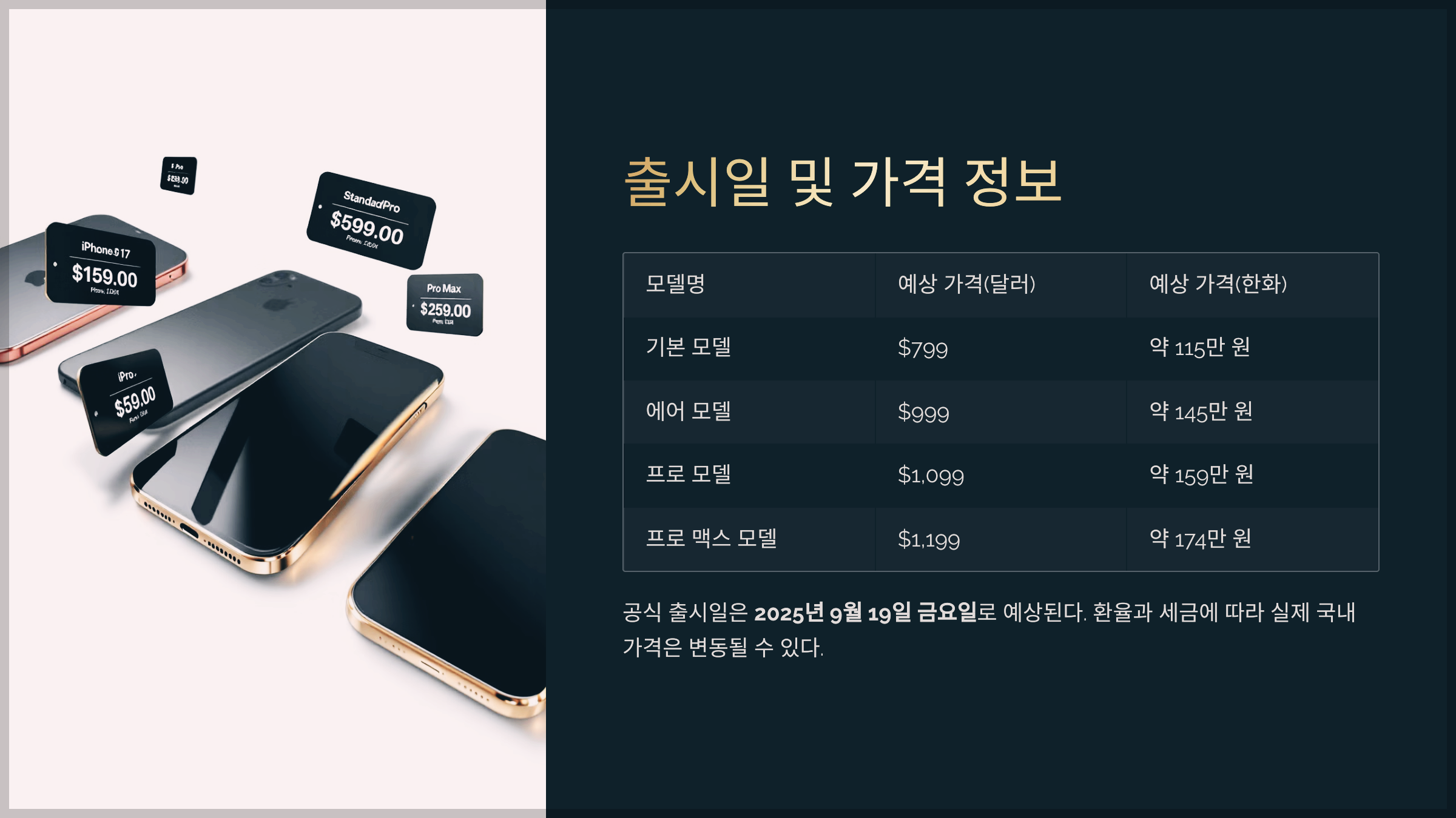 출시일 및 가격 정보