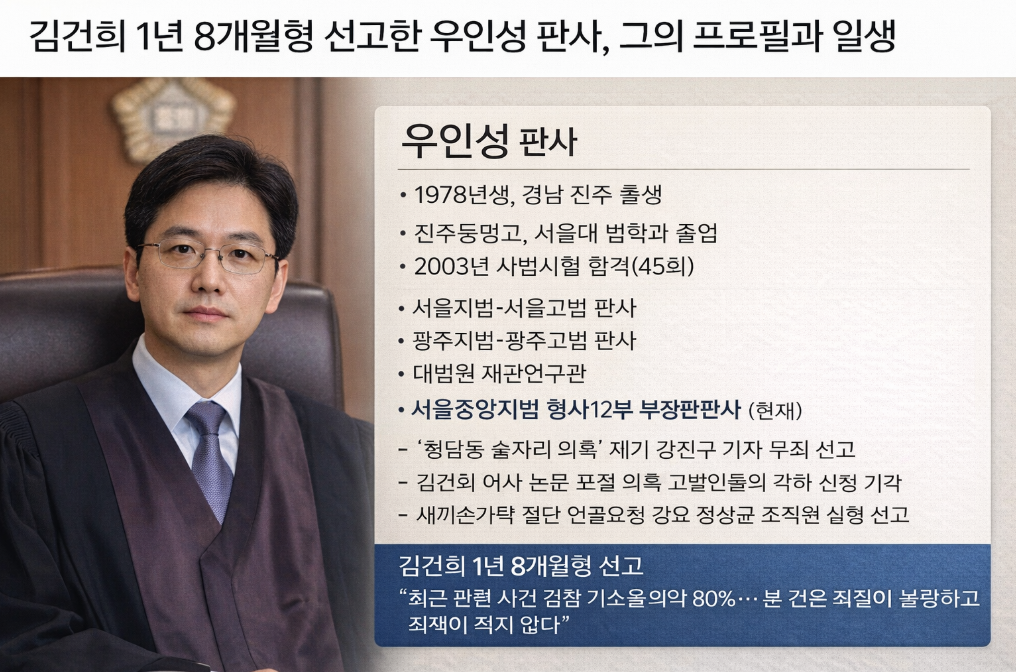 김건희 1년 8개월형 선고한 우인성 판사 프로필 완벽 정리