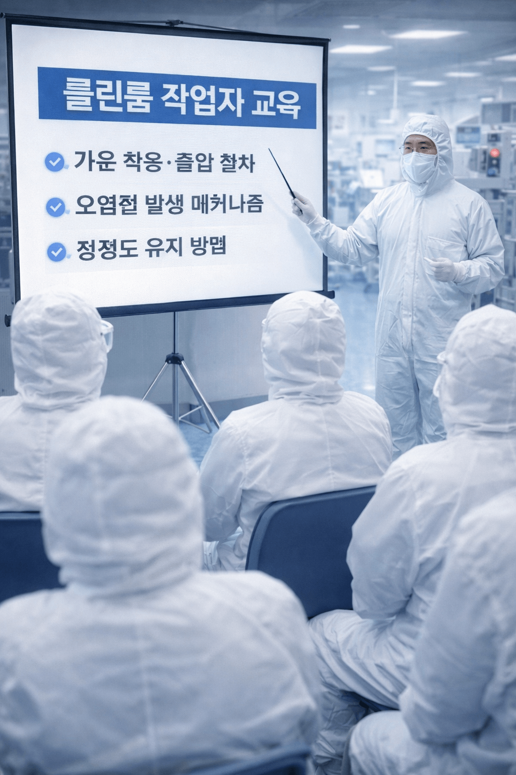 클린룸 오염제어를 위한 클린룸 작업자 교육은 매우 중요하다.