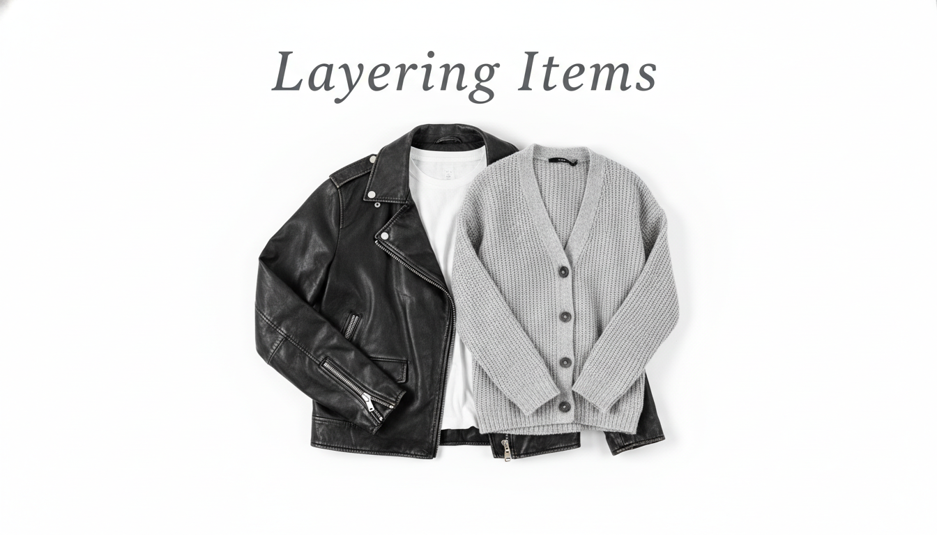 15도에서 20도 사이 간절기 날씨에 적합한 가죽 재킷, 카디건, 기본 흰 티셔츠 레이어드 아이템 모음