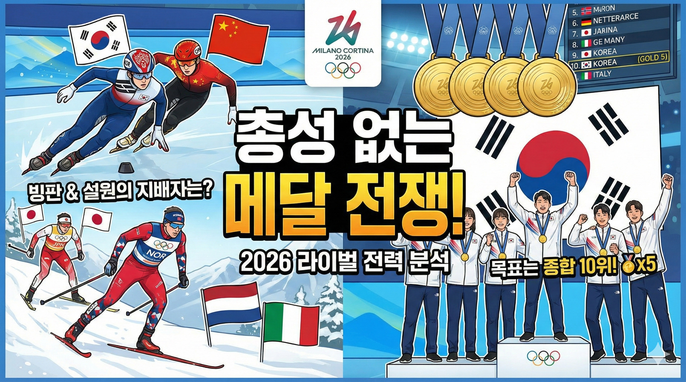 "대한민국, 목표는 종합 10위!" 2026 올림픽 메달 레이스 & 라이벌 전력 분석