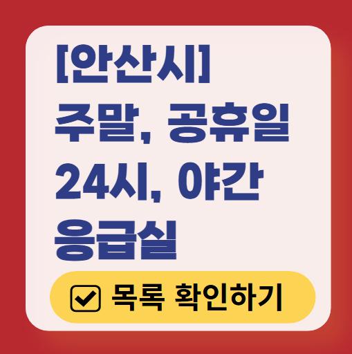 안산시 24시간 응급실 운영 병원 리스트 ❘ 주말, 토요일, 일요일, 공휴일 응급의학과 ❘ 야간 응급진료 가능한 곳