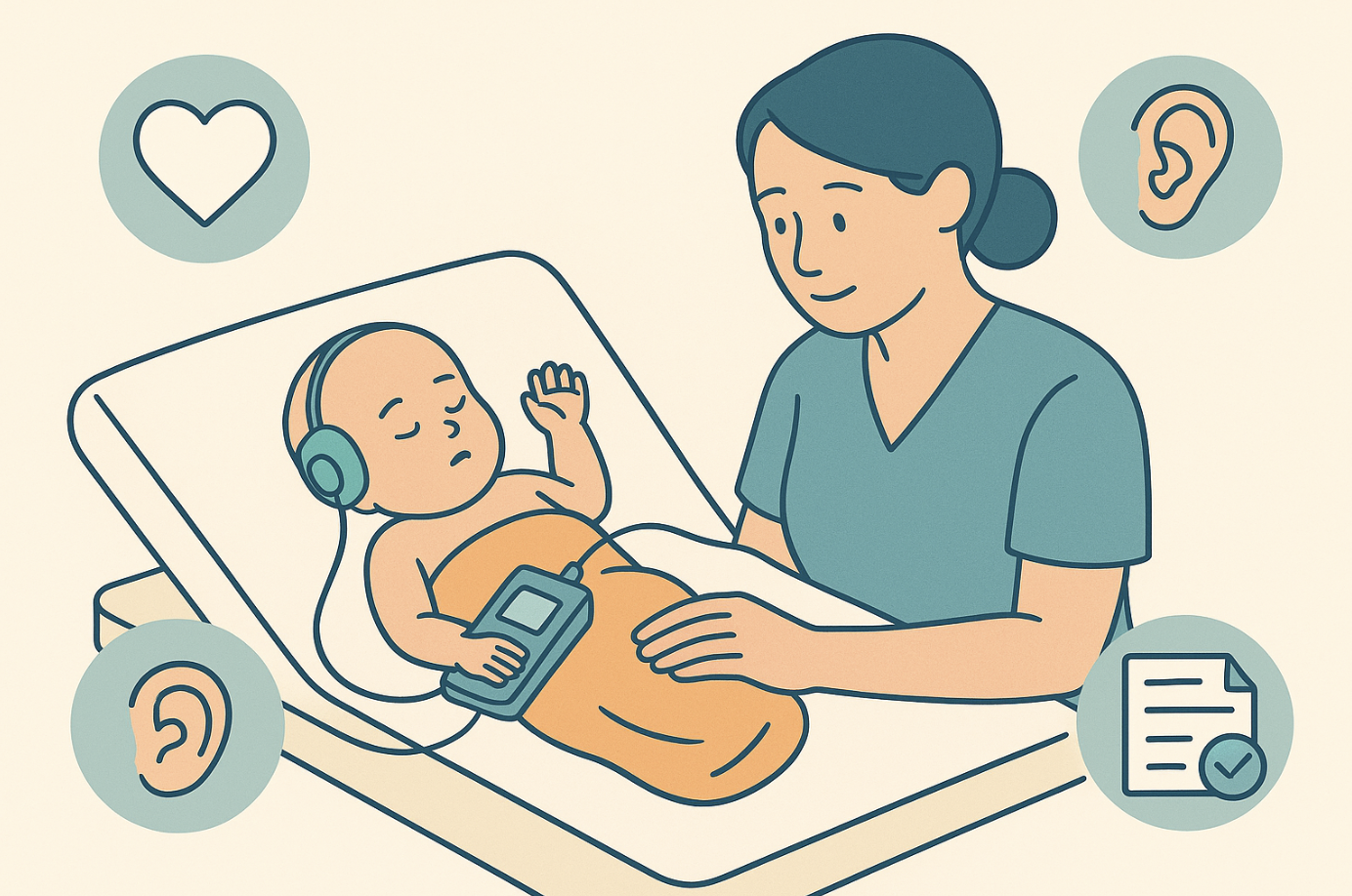 출산 직후 청력검사 하는 모습 이미지