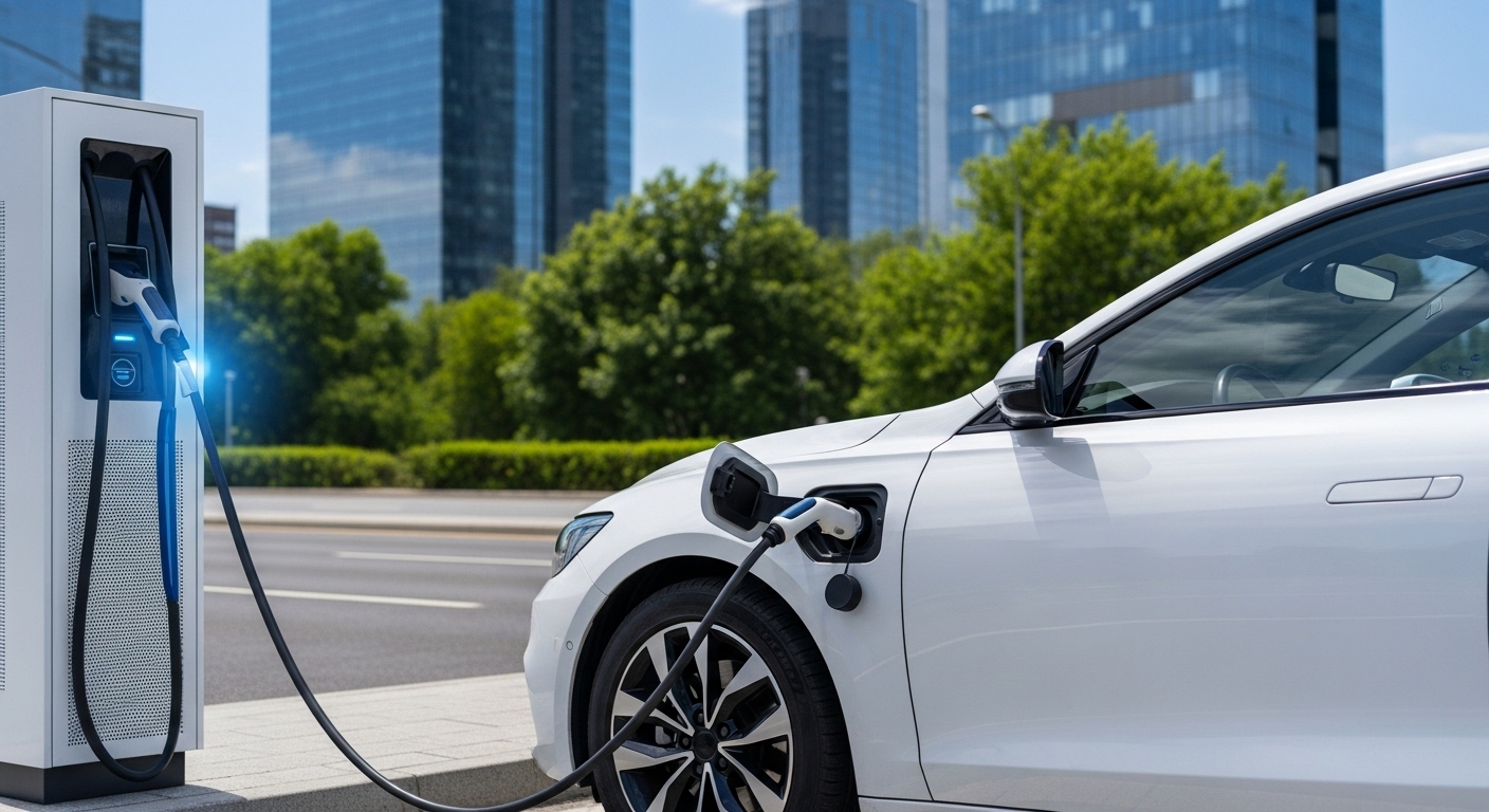 충전소에서 전기차 보조금을 지원받아 구매한 전기차를 충전중인 모습