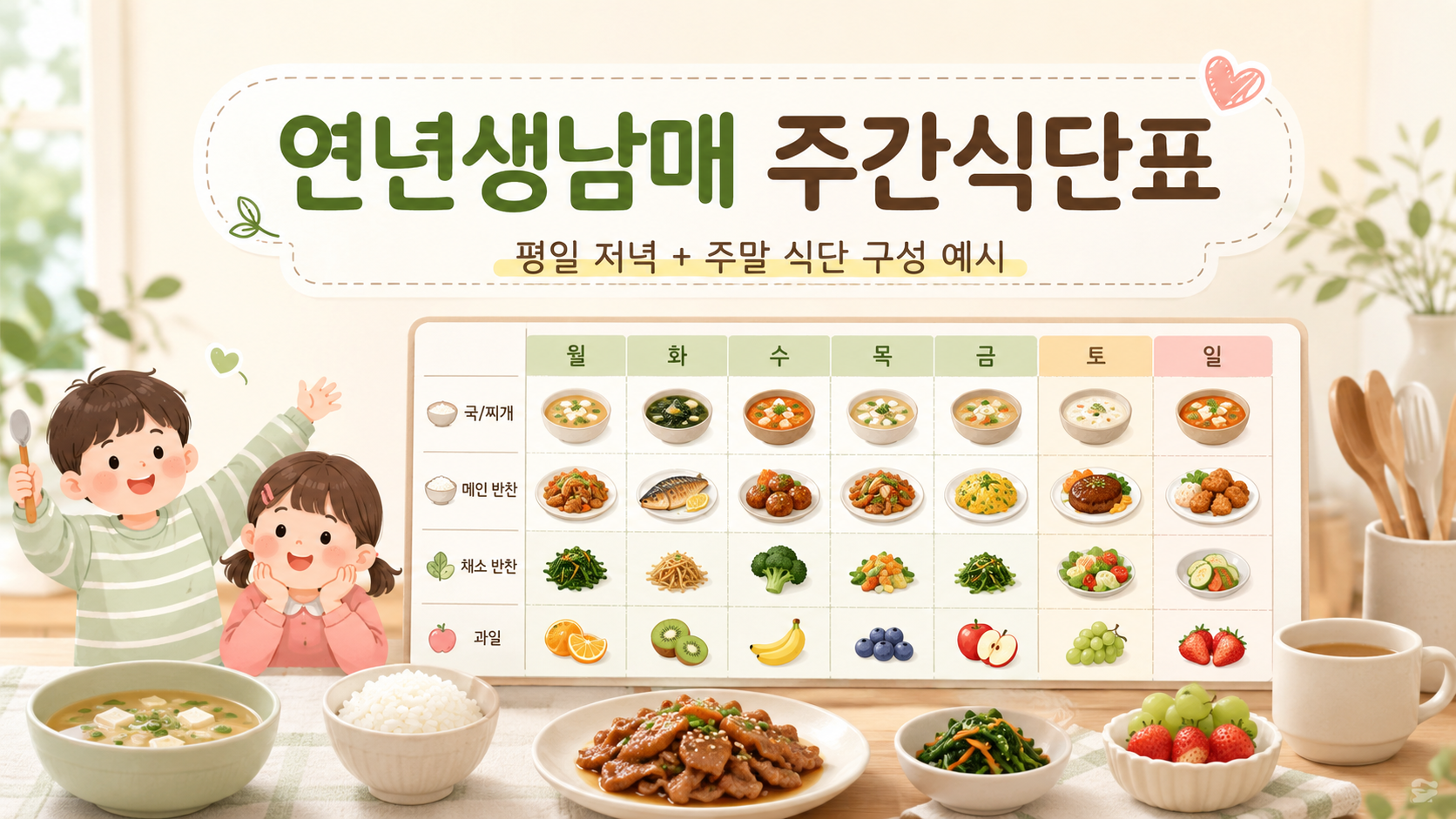 연년생 남매 주간 식단표 관련 사진