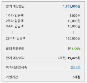 26주 적금, 5000원 적금 시