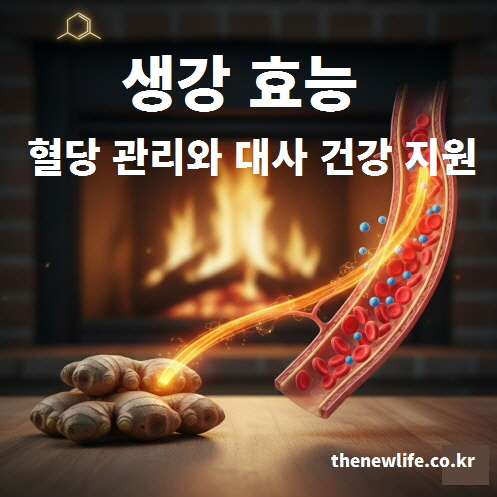 생강 효능의 혈당 관리와 대사 건강 개선 작용을 보여주는 인공 이미지