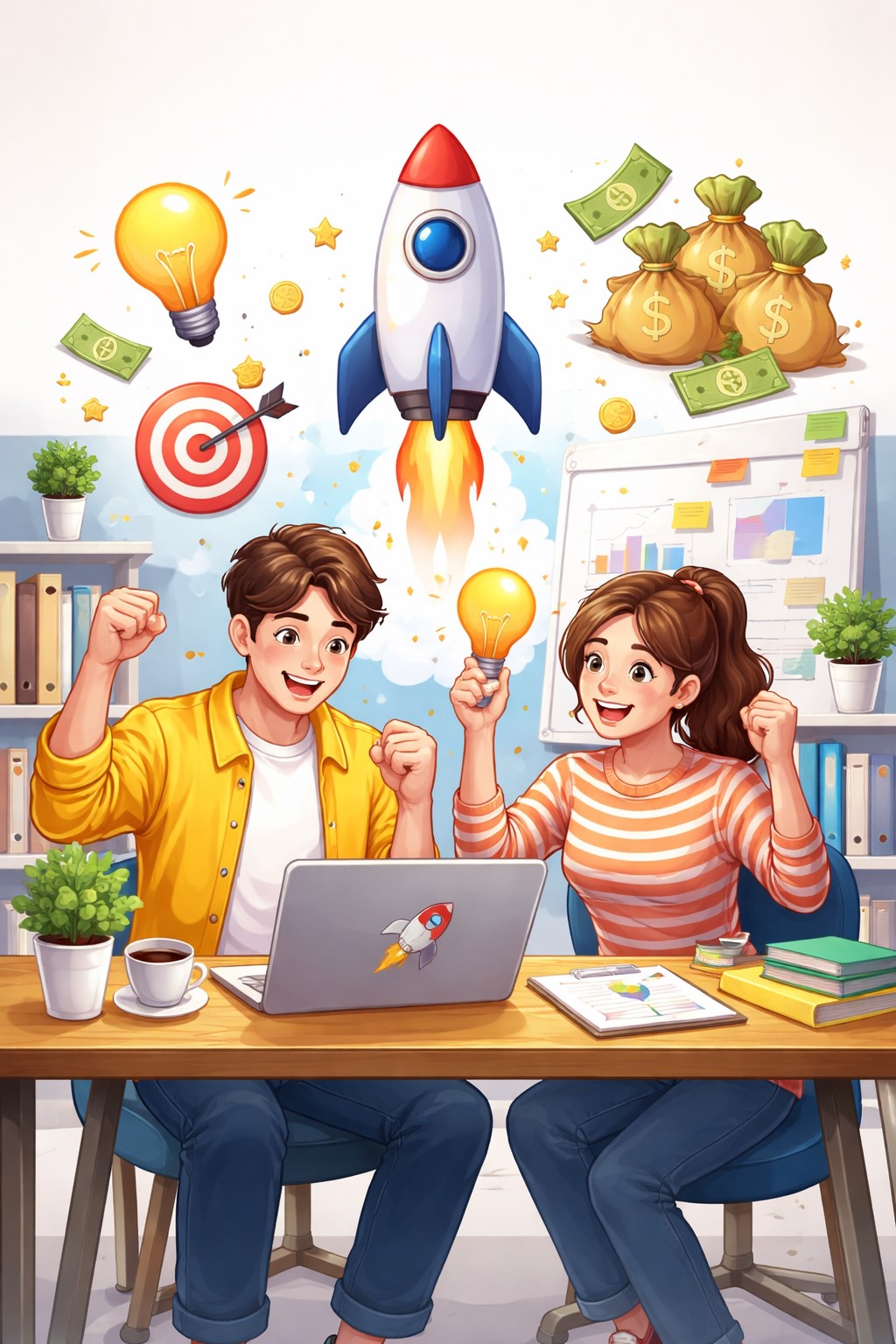 스타트업 축하하는 젊은 기업가 이미지