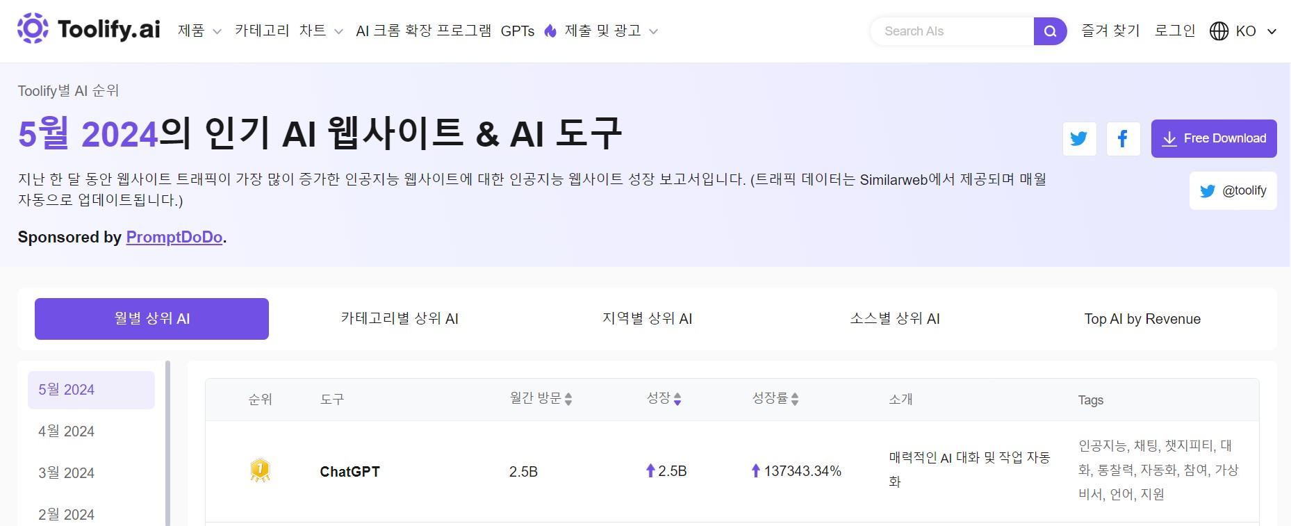 toolify.ai 사이트 이용 화면