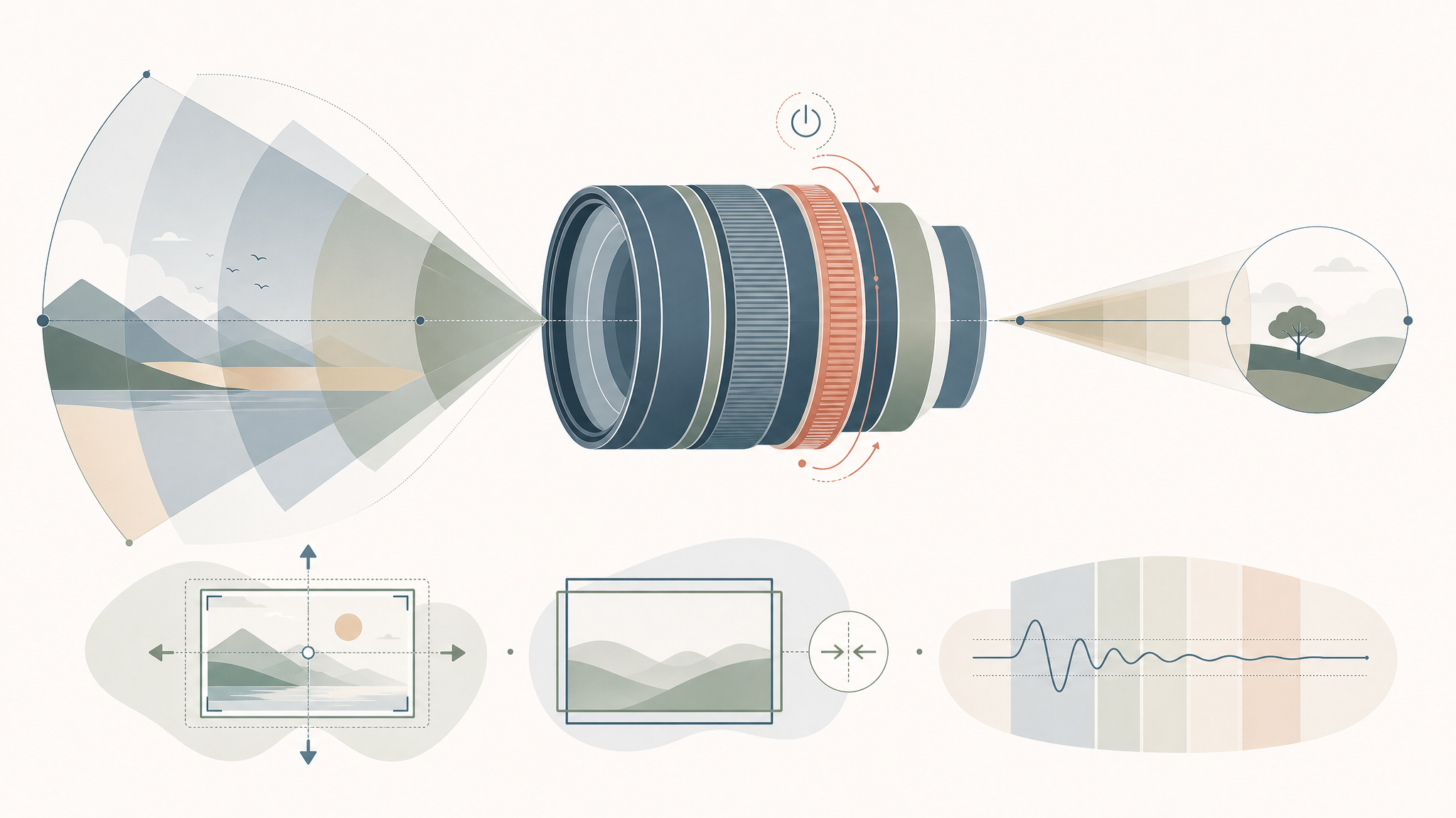 전동 줌과 손떨림 보정을 표현한 Canon RF 20-50mm 파워줌 렌즈 일러스트