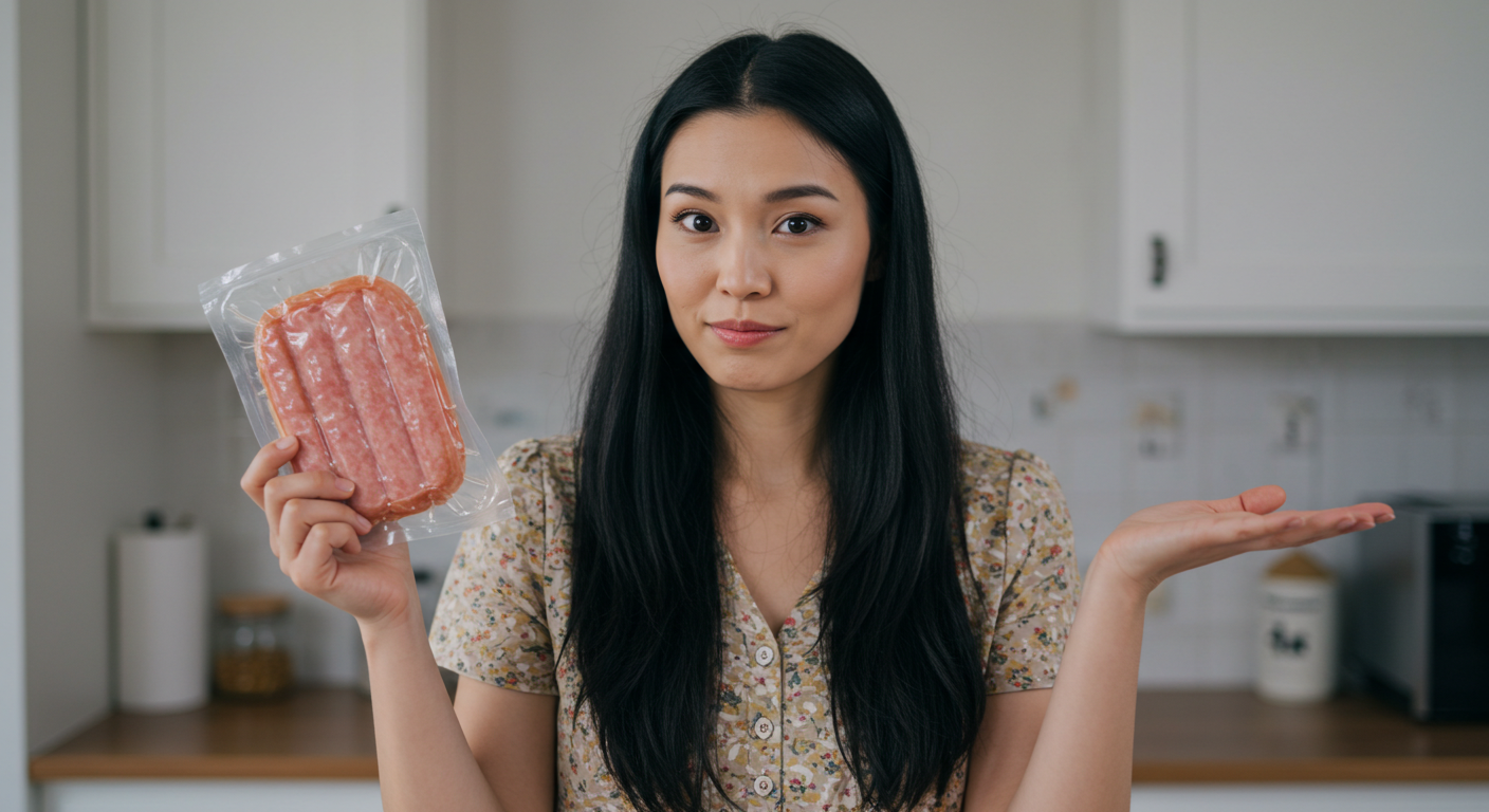 가공육을 들고 있는 여성