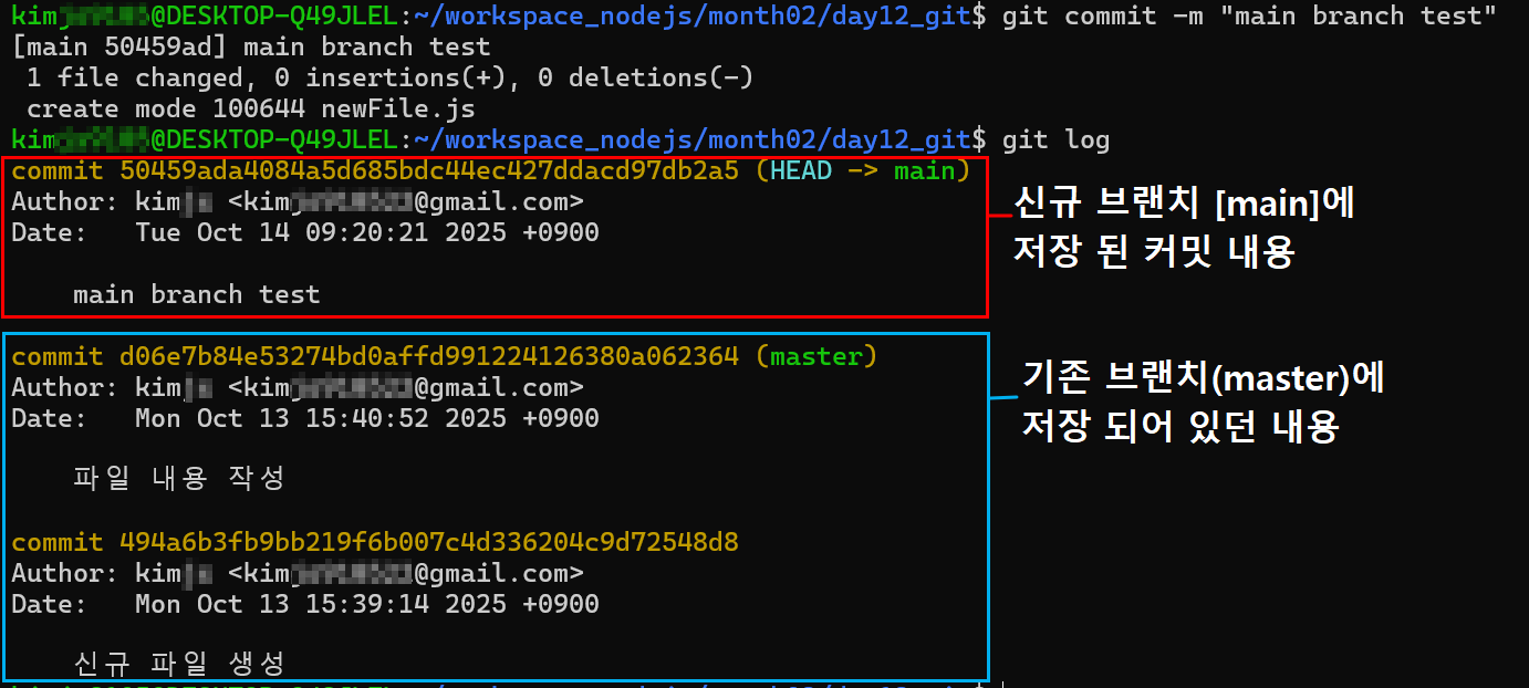 신규 생성 브랜치 [main]에 저장 테스트 진행