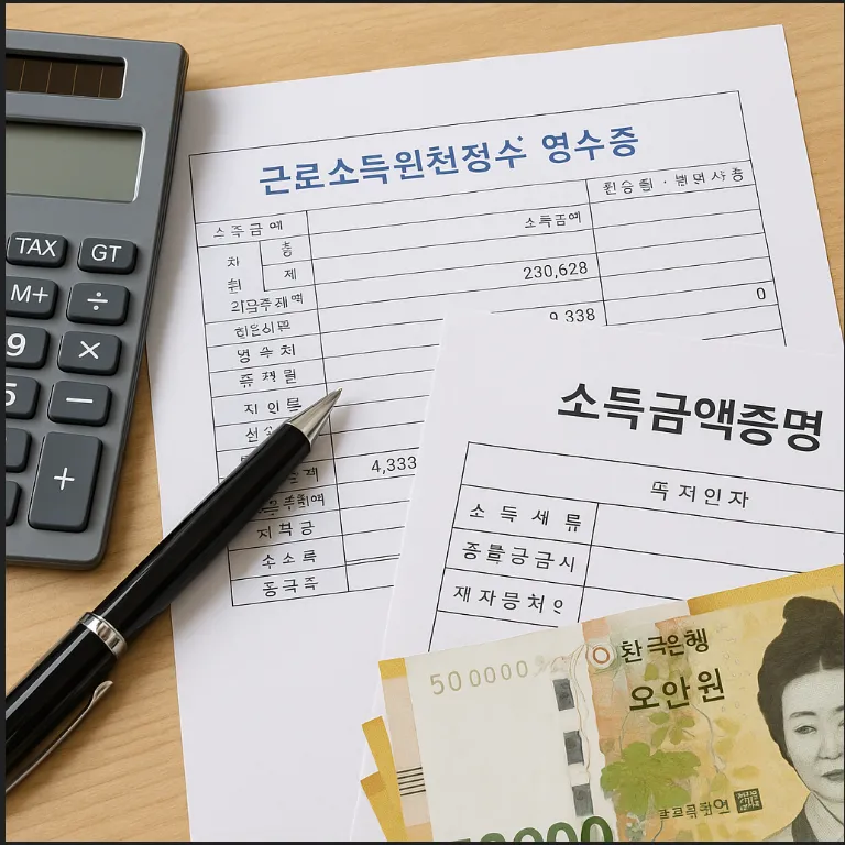 근로소득 원천징수영수증 및 소득금액증명 사진