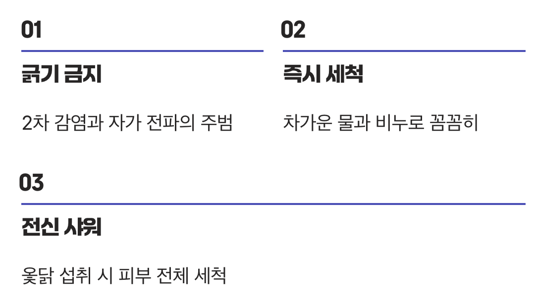골든타임 대처법 1: '긁지 말고 씻어내라'