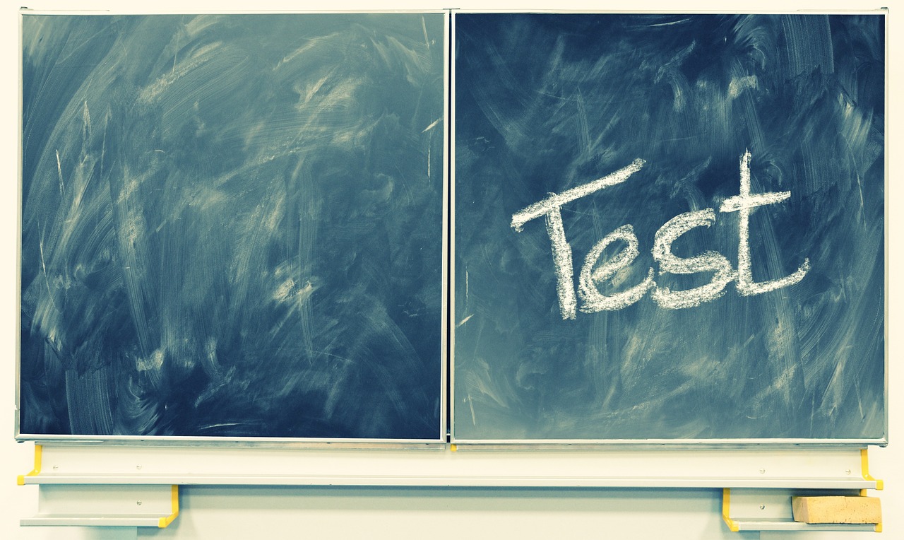 "Test" letters written on a blackboard