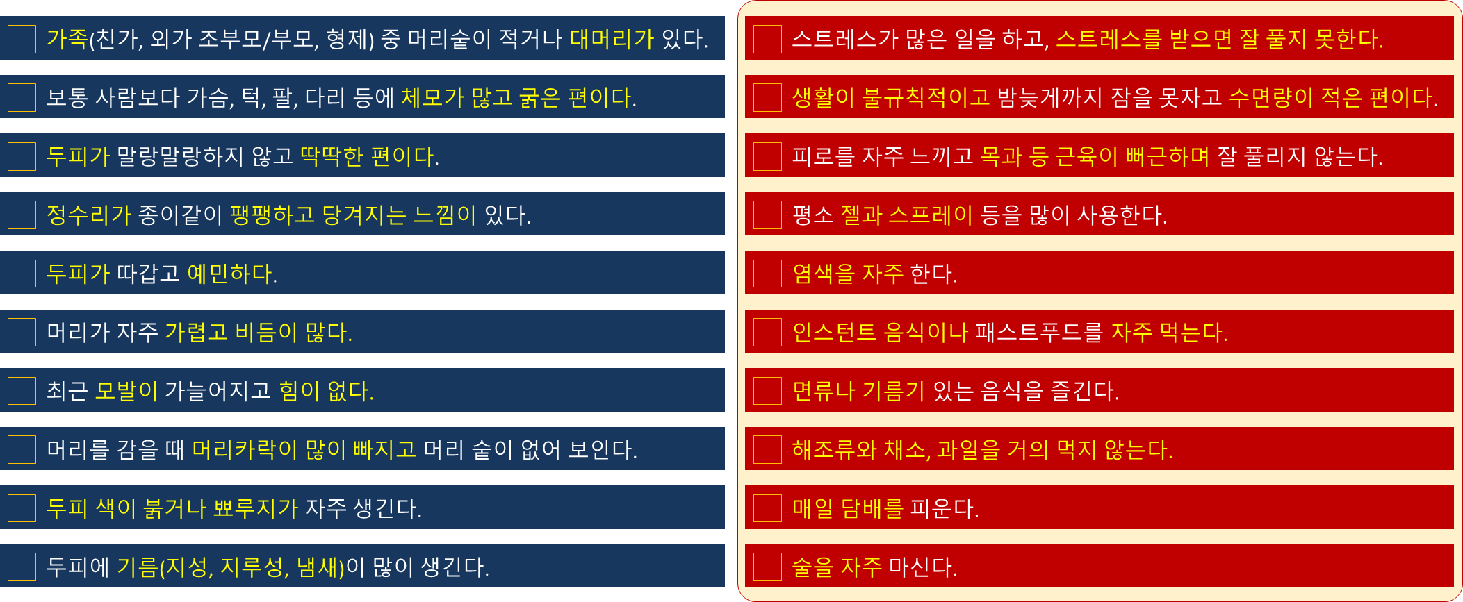 탈모 자가 진단 리스트