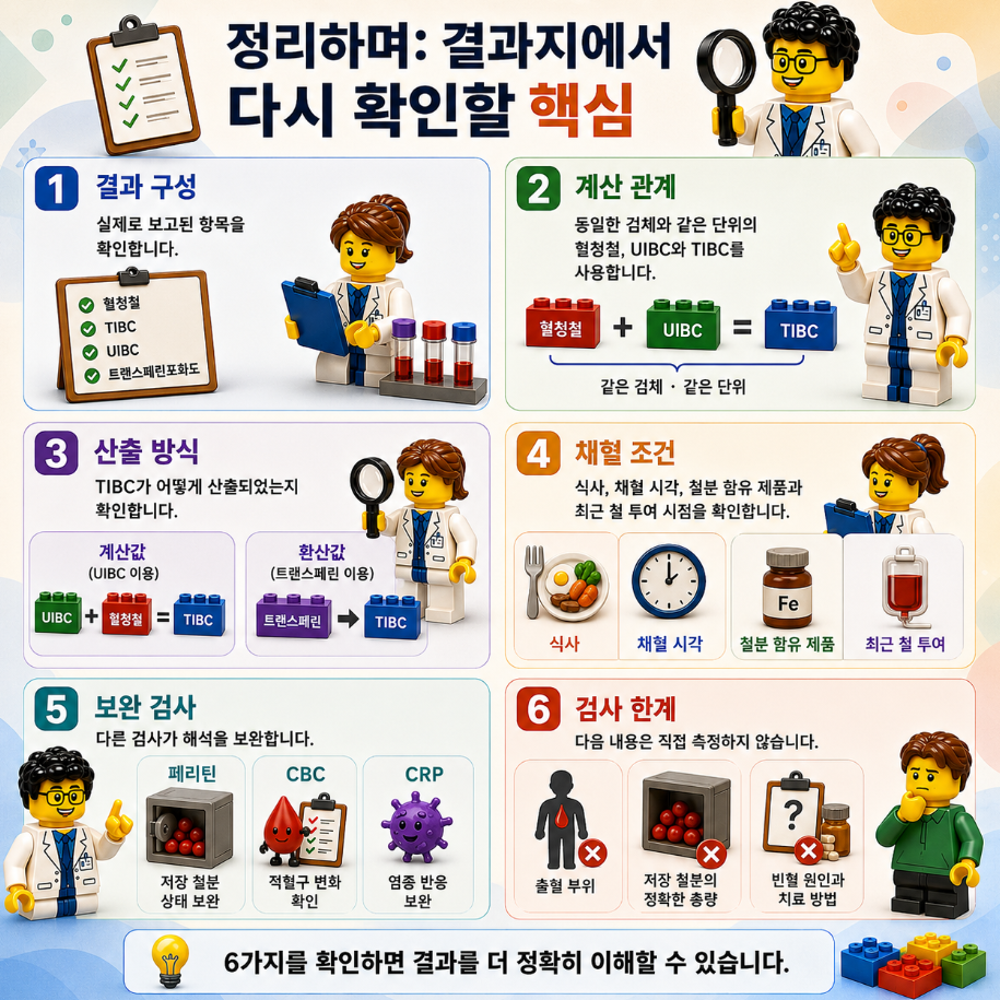 결과지에서 다시 확인할 핵심을 다룬 레고 스타일의 인포그래픽