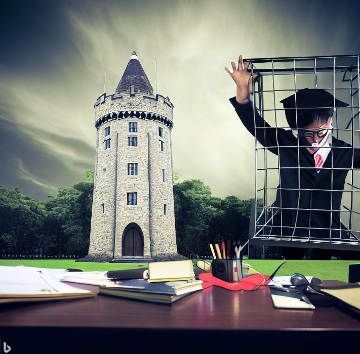 상아탑에 갇혀있는 학자(made by Bing)